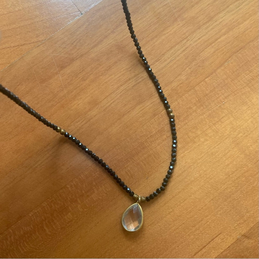 Black Crystal Bead Necklace With Pendant